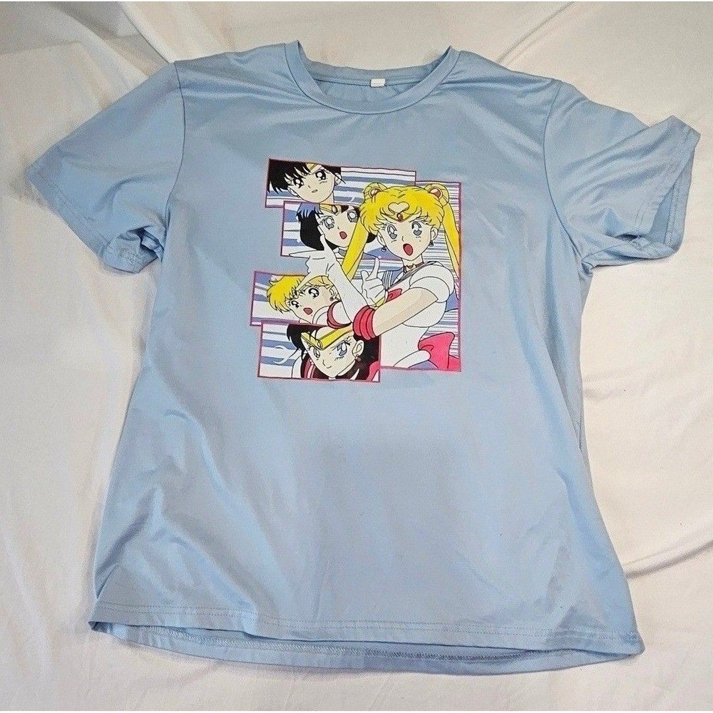 Sailor Moon Graphic‎ T-Shirt Light Blue Anime Sailor Guardians Tee Large